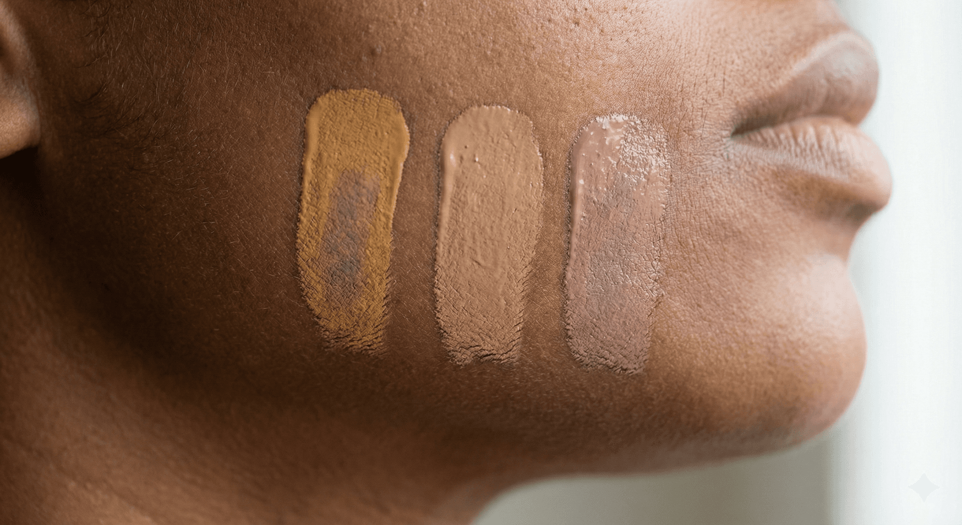 Foundation swatches on brown skin showing correct vs incorrect undertone matches