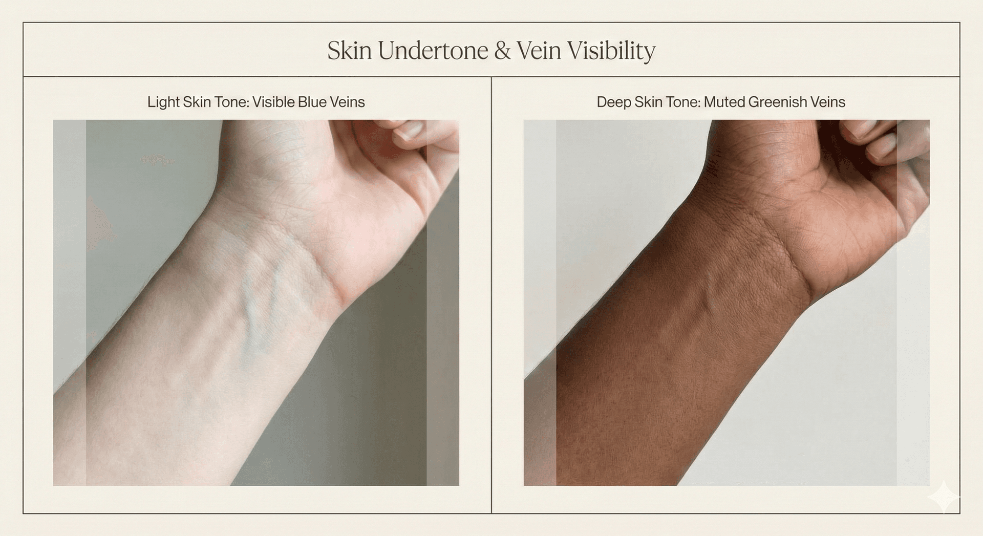 Side-by-side comparison showing vein test working on light skin but failing on brown skin
